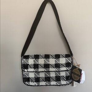 NWT Viral TJMaxx Black and White Checkered Beaded Shoulder Bag